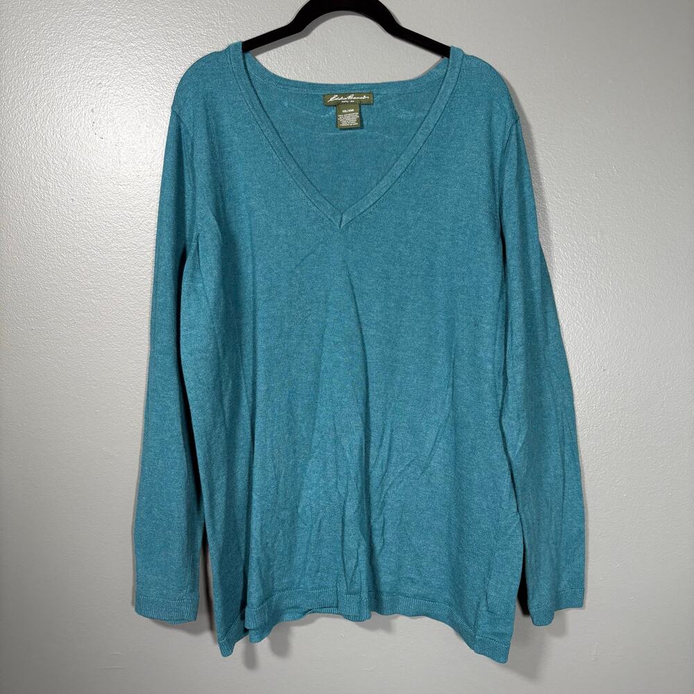 Eddie Bauer Minimalist Utility Teal V-Neck Sweater - Size XXL - Womens Plus Size